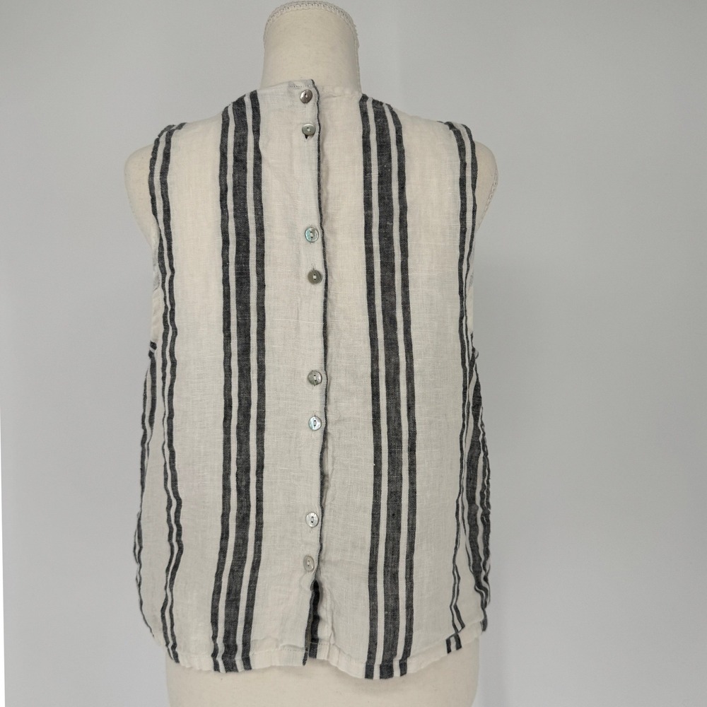 C&C California 100% Linen Tank Top L Striped Coastal Back Buttons Minimalist - Picture 3 of 13